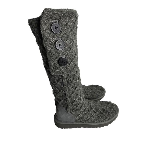 Ugg Gray Lattice Cardy Tall Knit Women's Round Toe Boots Size 9 Style 1016557 - Picture 1 of 11